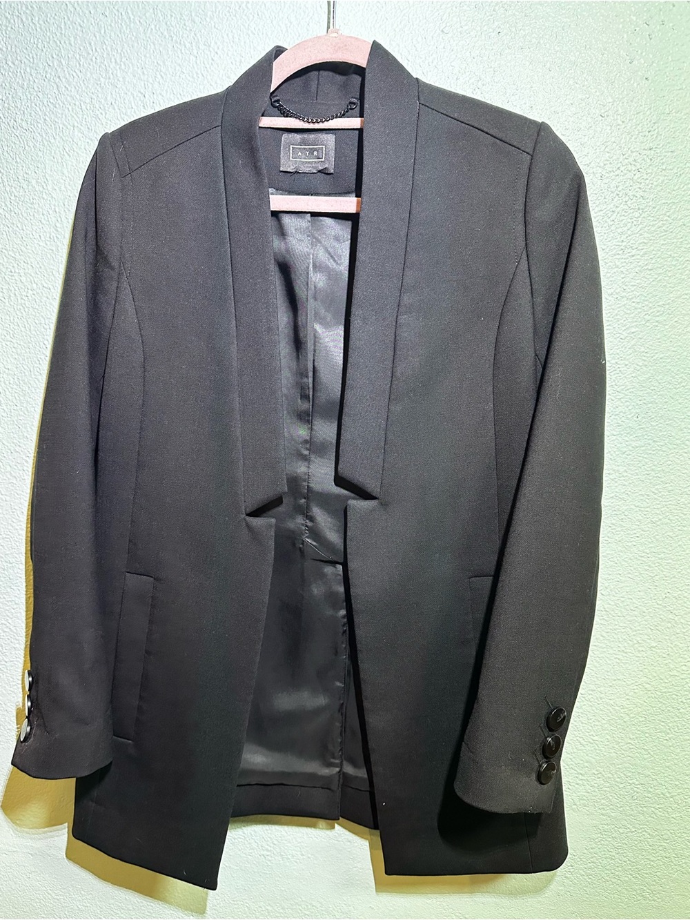 AYR Women’s Navy Blue Wool Blend Open Front Blazer Estimated Size Small